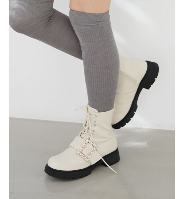 MAJESTICLEGON「パールバックルレースアップブーツ」|ショートブーツ|