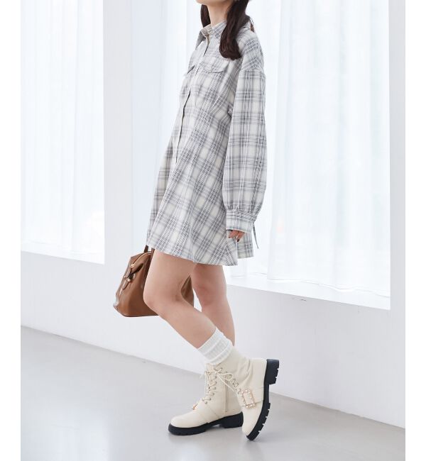 MAJESTICLEGON「パールバックルレースアップブーツ」|ショートブーツ|