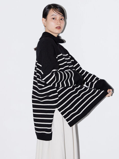  「パチパチしにくいハイネックBIGニットプルオーバー」|ニット・セーター|