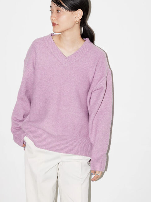  「Vネック前振りコクーンニットプルオーバー」|ニット・セーター|ピンク