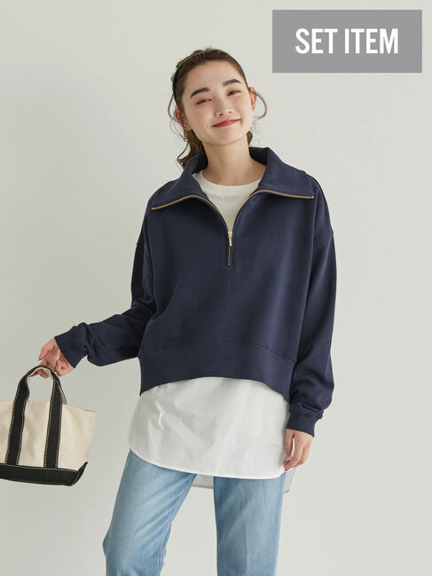  「SET ハーフZIPスウェット+シャツテールプルオーバー」|Tシャツ・カットソー|ネイビー