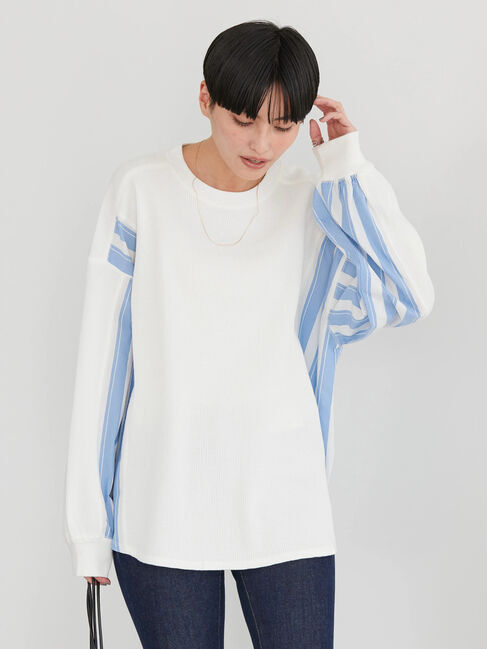  「ドッキングストライプワッフルプルオーバー」|Tシャツ・カットソー|