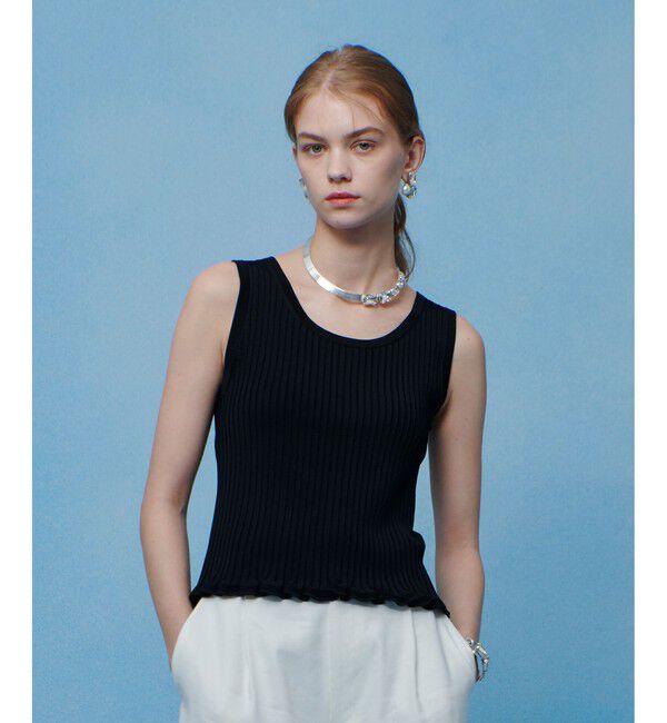 LOULOU WILLOUGHBY「【LOULOU WILLOUGHBY】ワイドリブヘムフリルタンク」|タンクトップ|ブラック