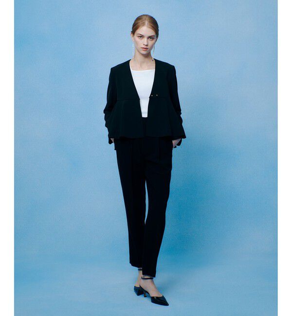 LOULOU WILLOUGHBY「【LOULOU WILLOUGHBY】ダブルクロスフレアペプラムジャケット」|ノーカラージャケット|