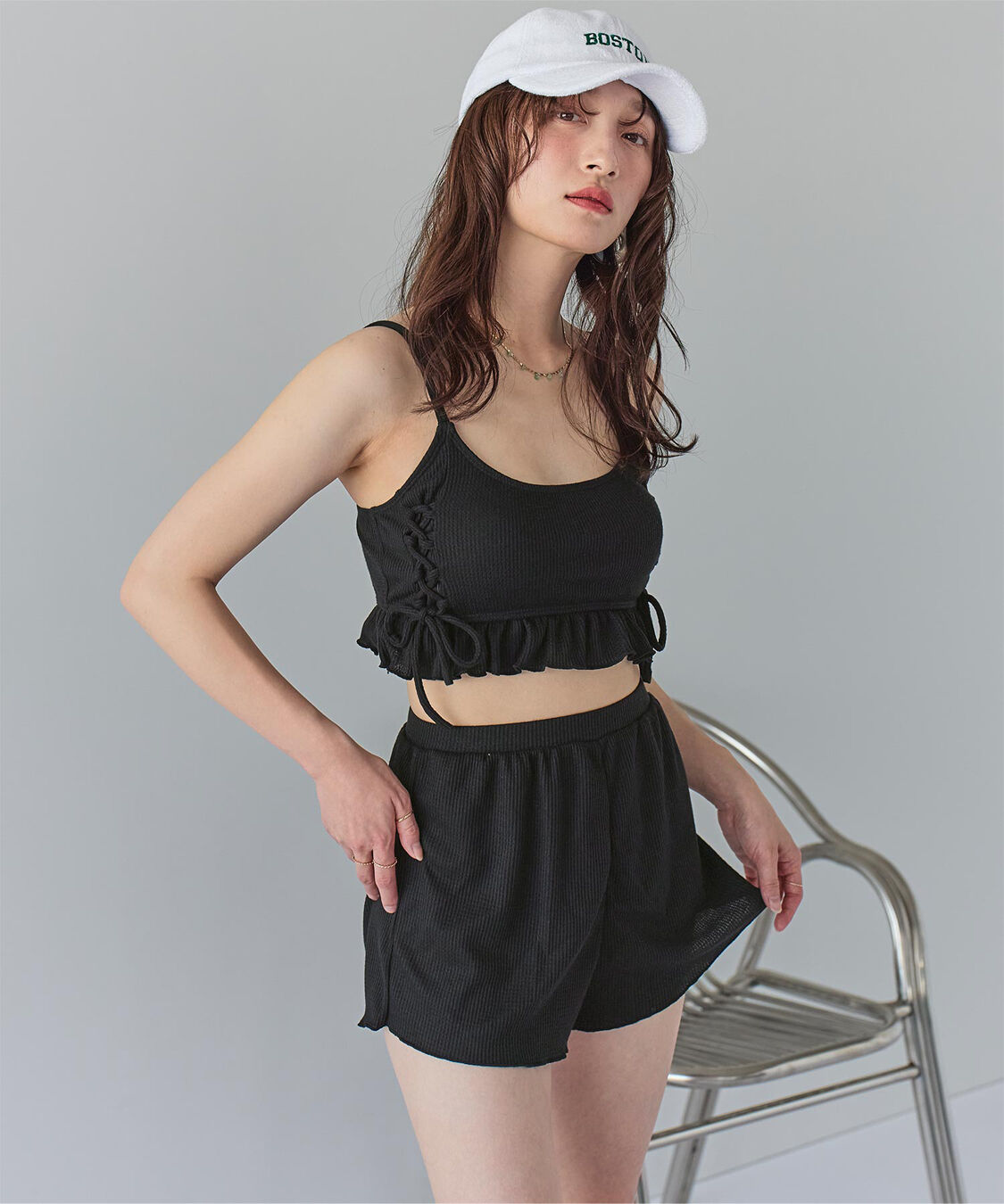 SEA DRESS「ワッフル素材レースアップビキニ」|ビキニ|ブラック