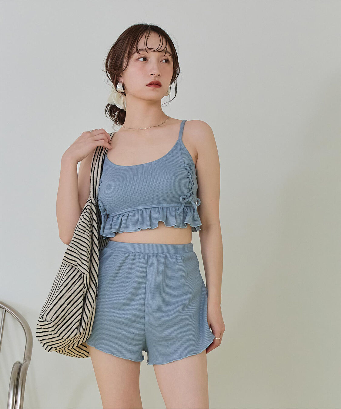 SEA DRESS「ワッフル素材レースアップビキニ」|ビキニ|ブルー