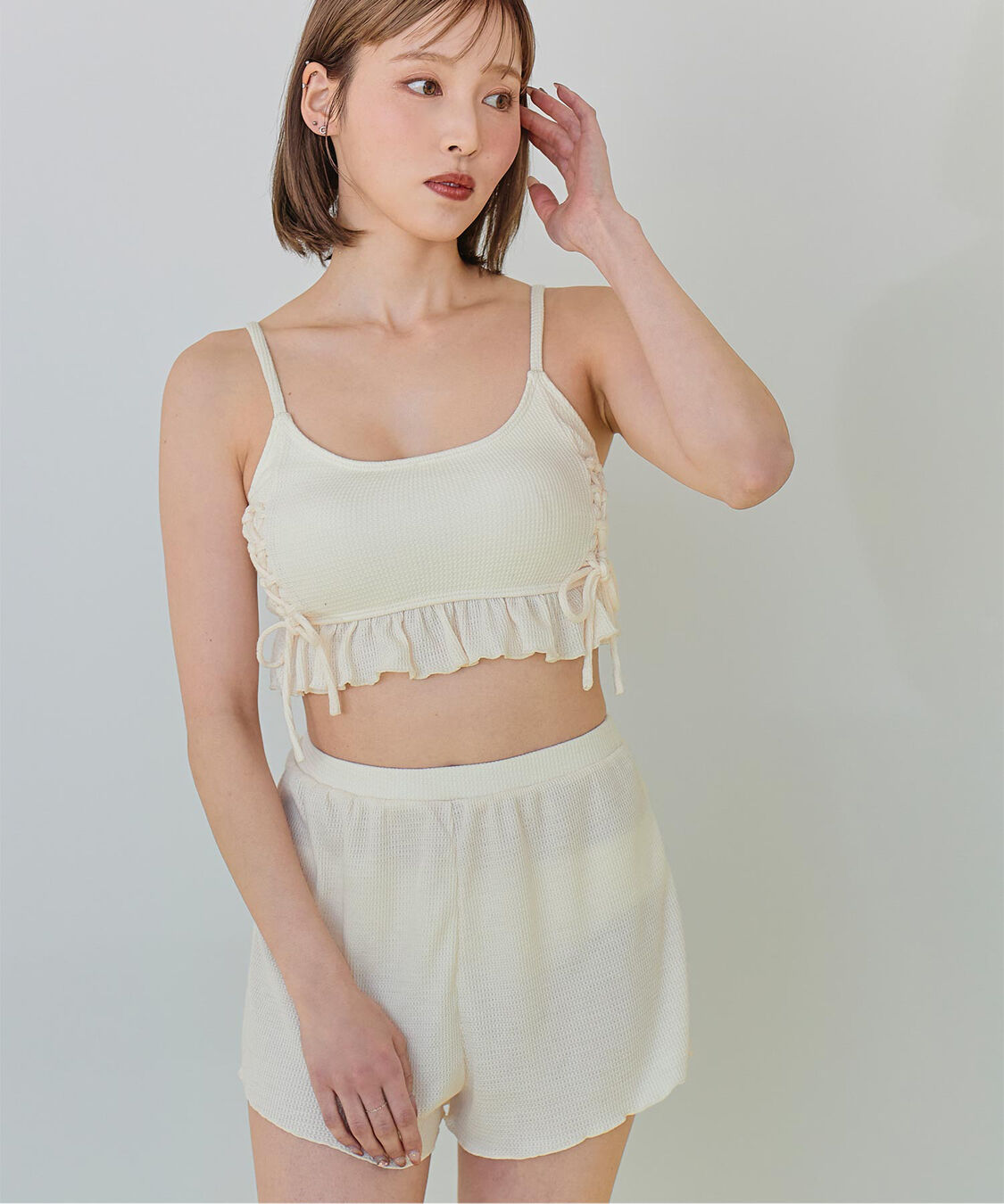 SEA DRESS「ワッフル素材レースアップビキニ」|ビキニ|アイボリー