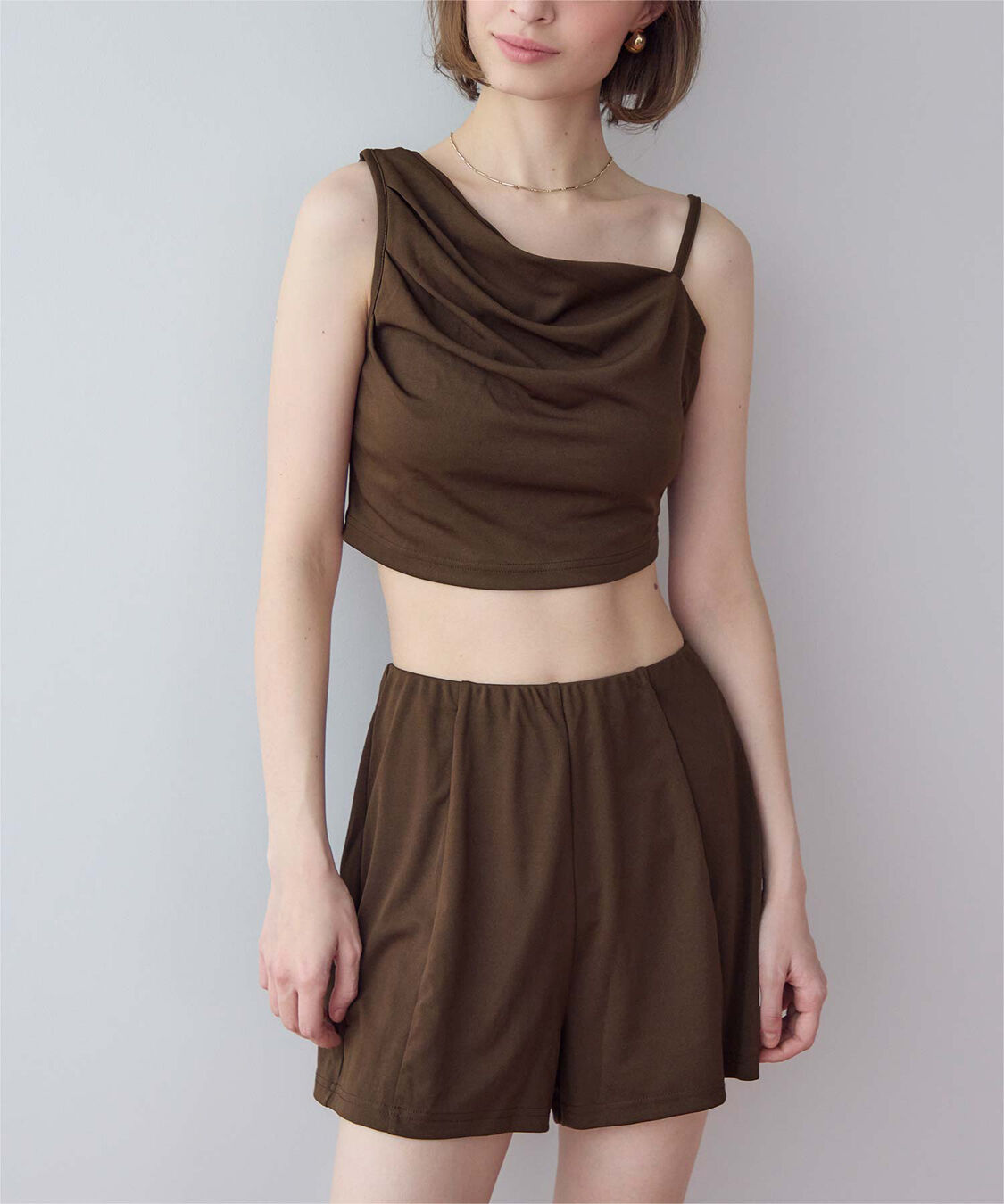 SEA DRESS「ショートパンツ付タックビキニ」|ビキニ|ダークブラウン