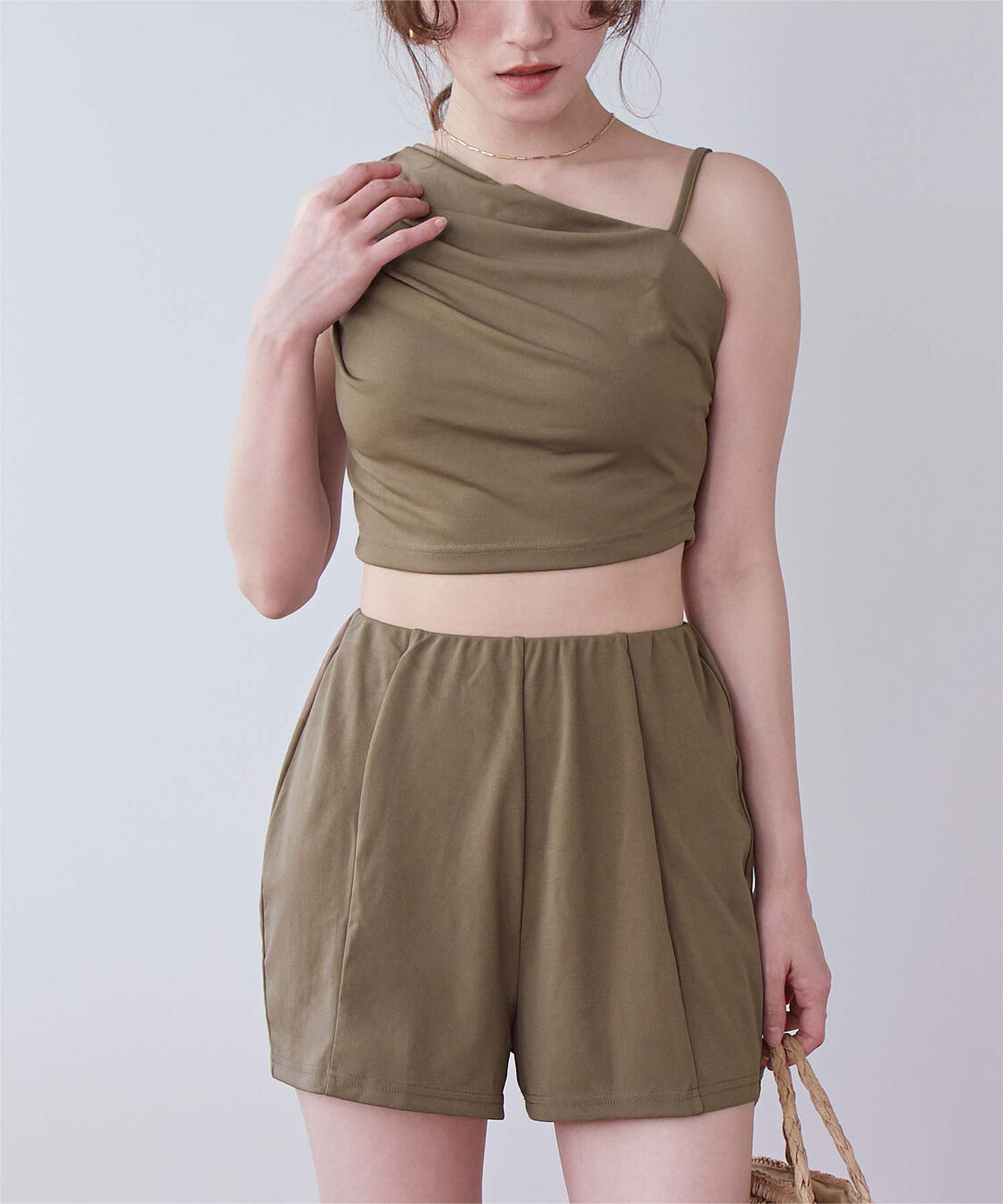 SEA DRESS「ショートパンツ付タックビキニ」|ビキニ|オリーブ