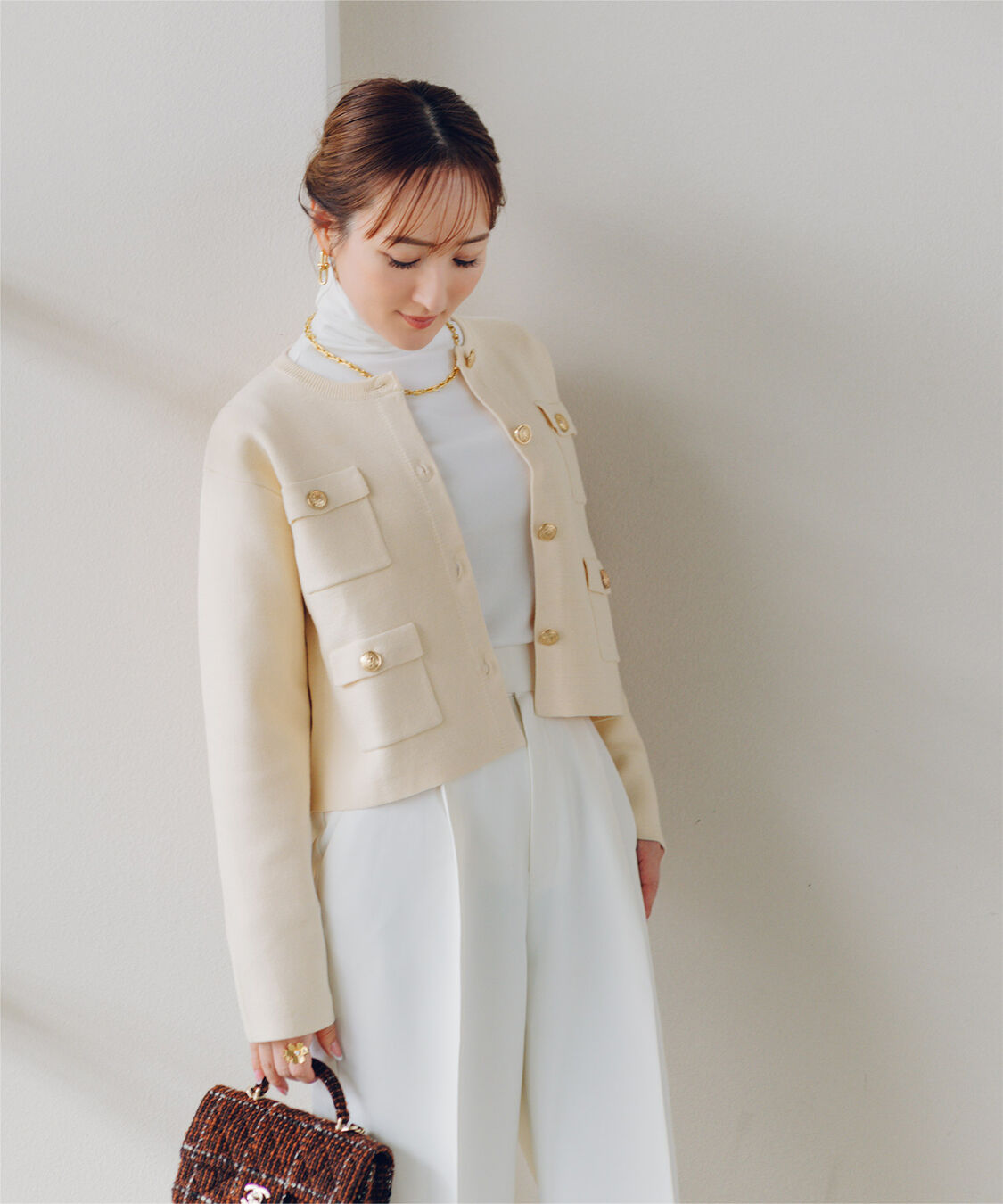 ur's「【星玲奈さんコラボアイテム】ゴールド釦ニットカーディガン/ジャケット」|カーディガン|