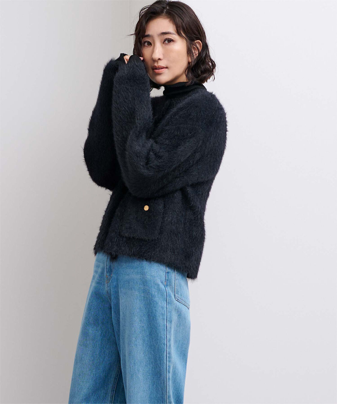 ur's「ゴールド釦シャギーニットカーディガン」|カーディガン|