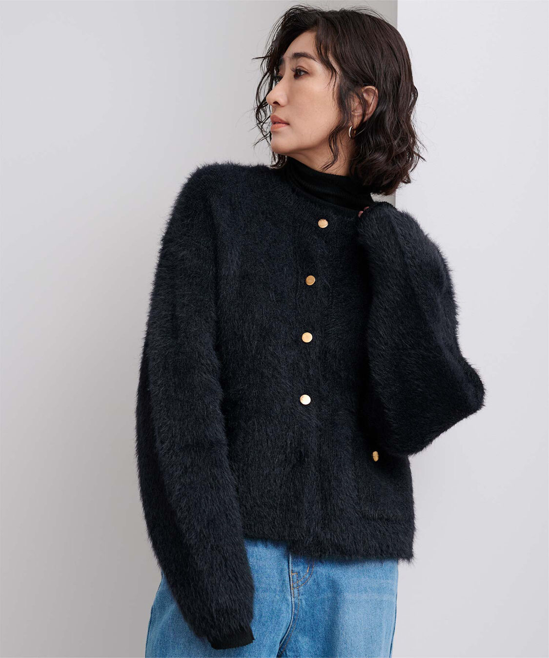 ur's「ゴールド釦シャギーニットカーディガン」|カーディガン|