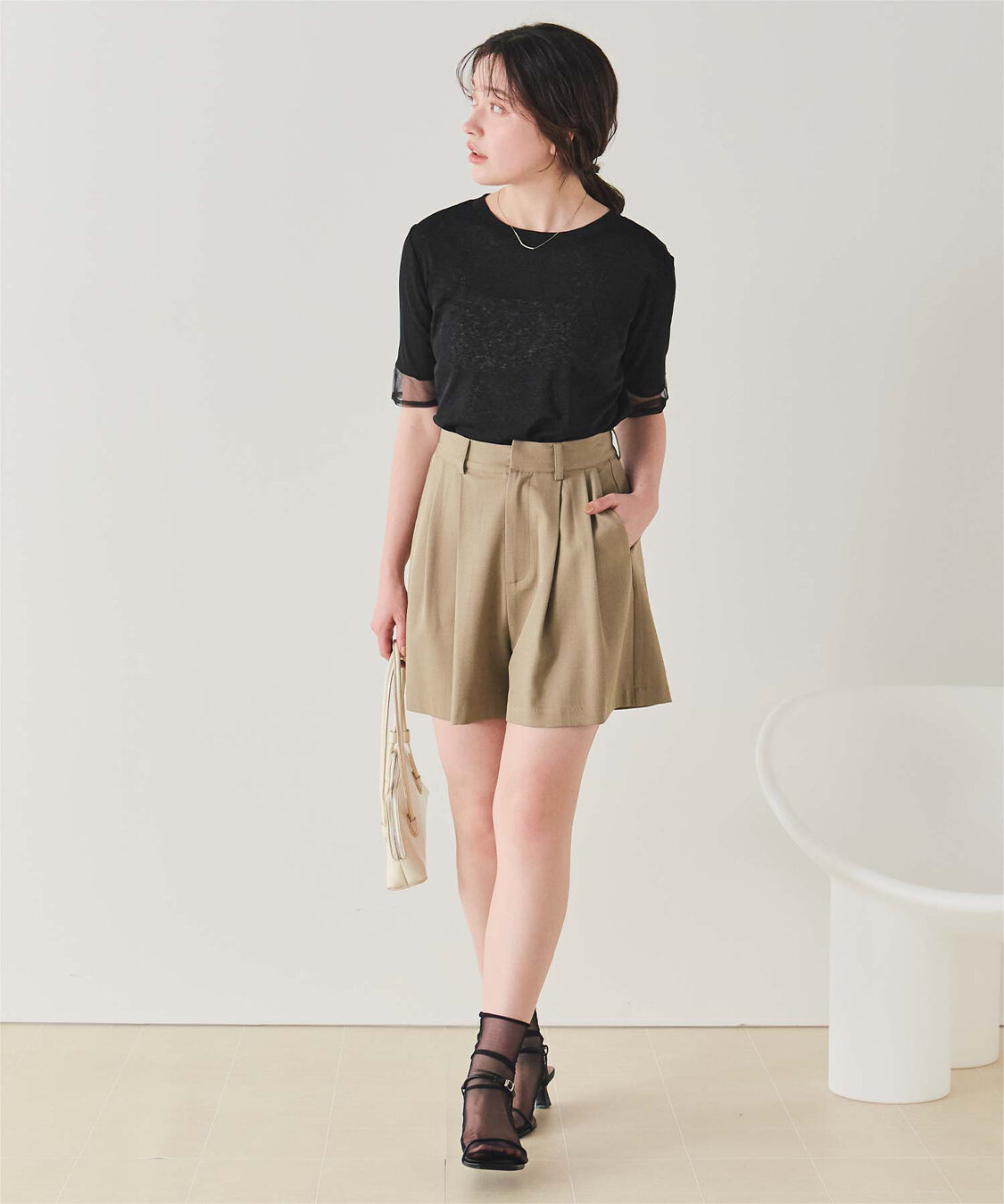 titivate「シアー切替ハーフスリーブカットソートップス」|Tシャツ・カットソー|