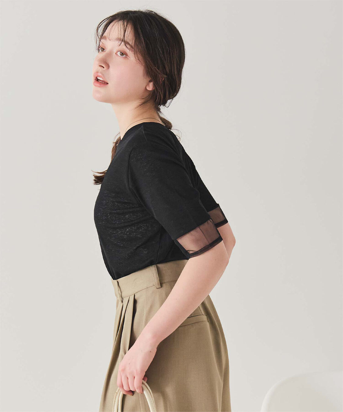 titivate「シアー切替ハーフスリーブカットソートップス」|Tシャツ・カットソー|
