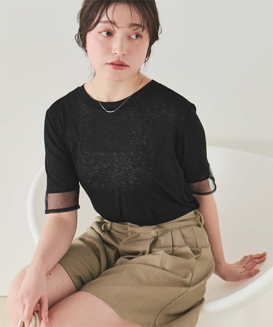 titivate「シアー切替ハーフスリーブカットソートップス」|Tシャツ・カットソー|