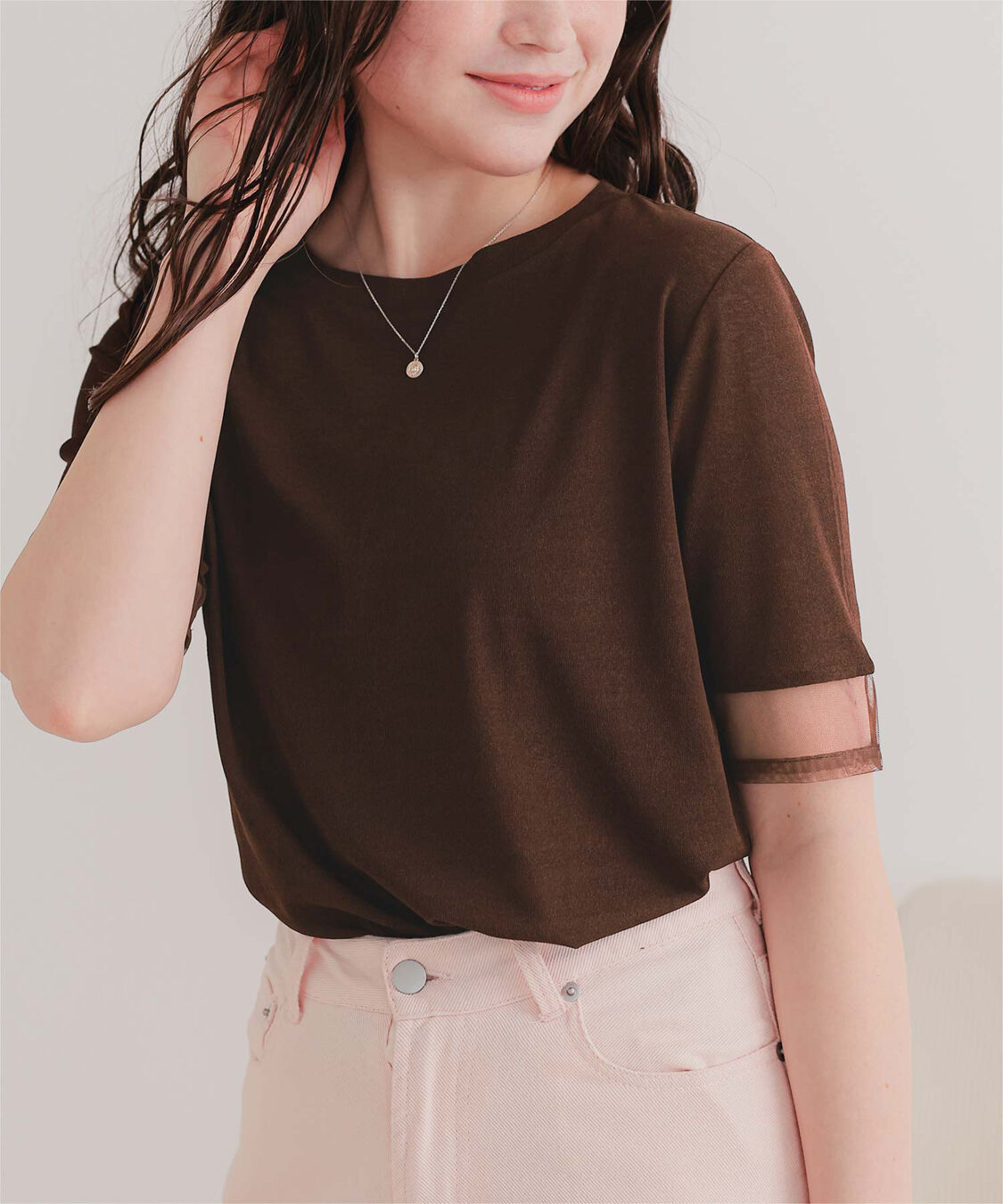 titivate「シアー切替ハーフスリーブカットソートップス」|Tシャツ・カットソー|