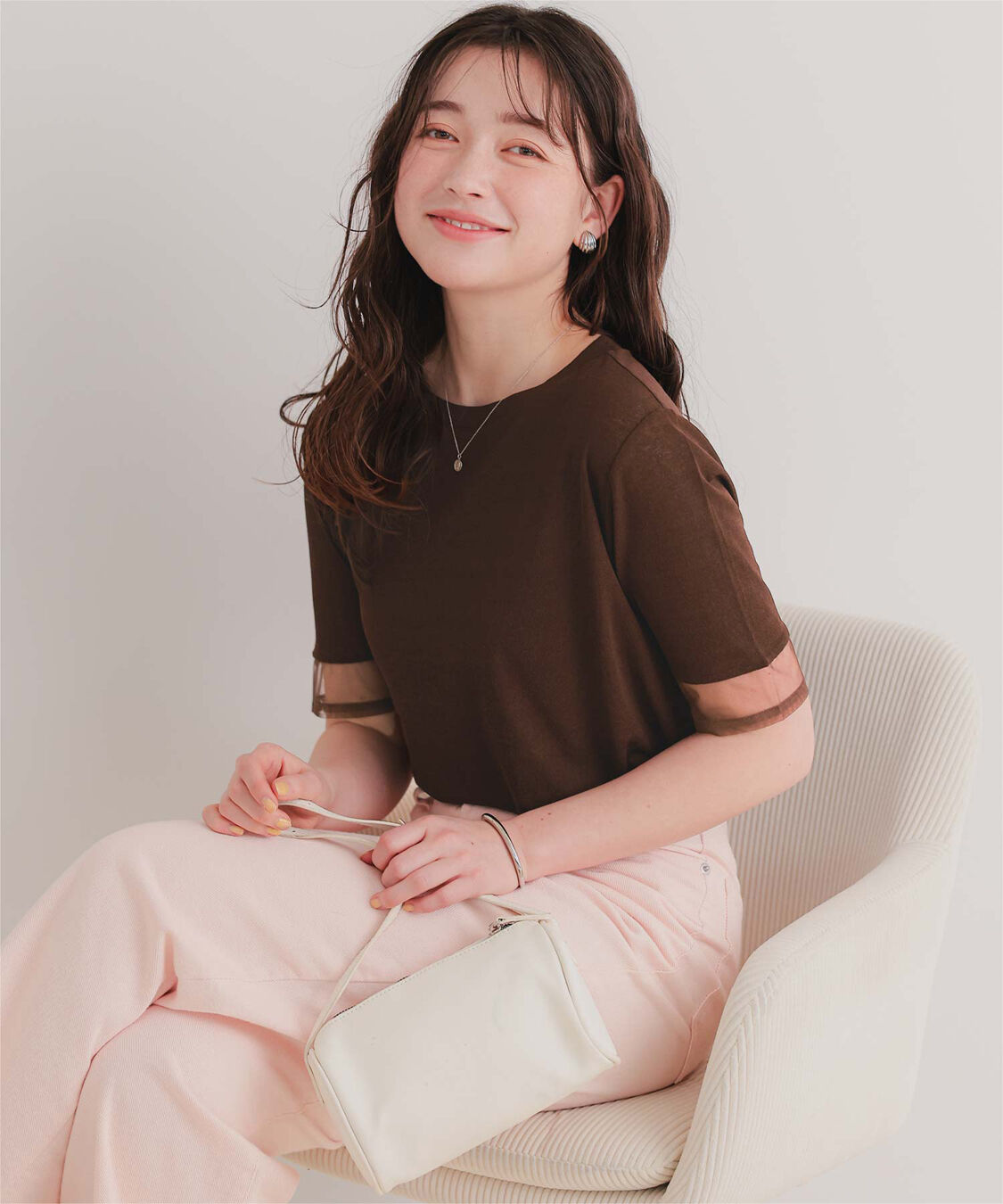 titivate「シアー切替ハーフスリーブカットソートップス」|Tシャツ・カットソー|