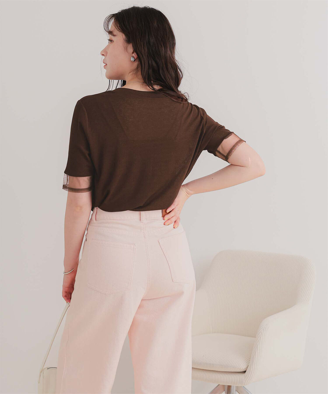 titivate「シアー切替ハーフスリーブカットソートップス」|Tシャツ・カットソー|