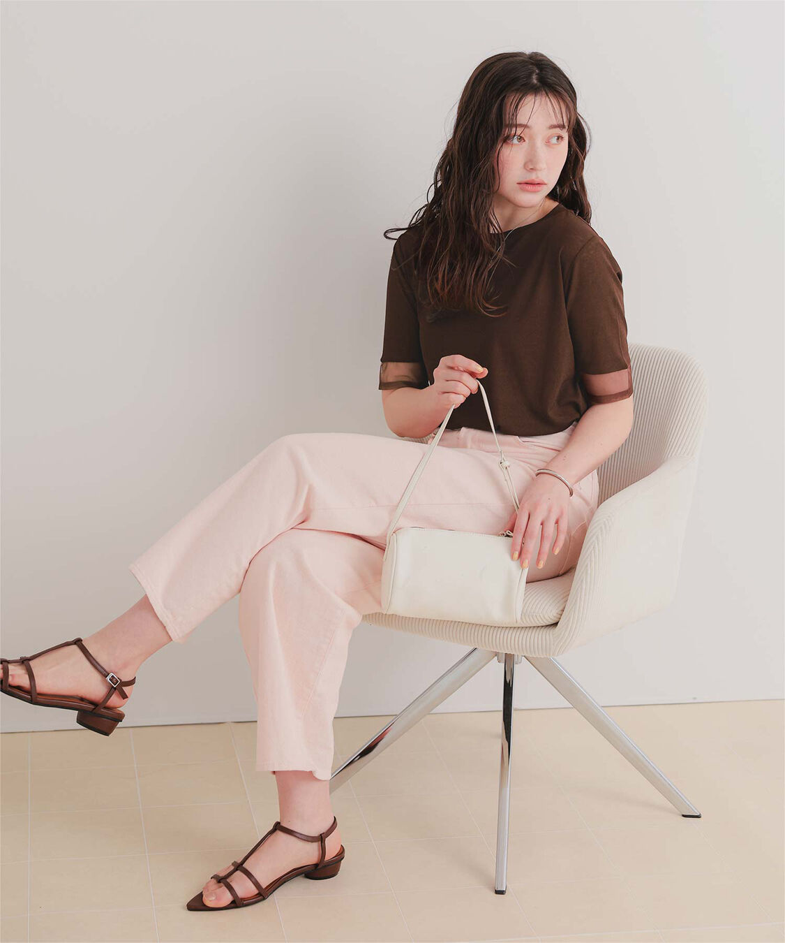 titivate「シアー切替ハーフスリーブカットソートップス」|Tシャツ・カットソー|