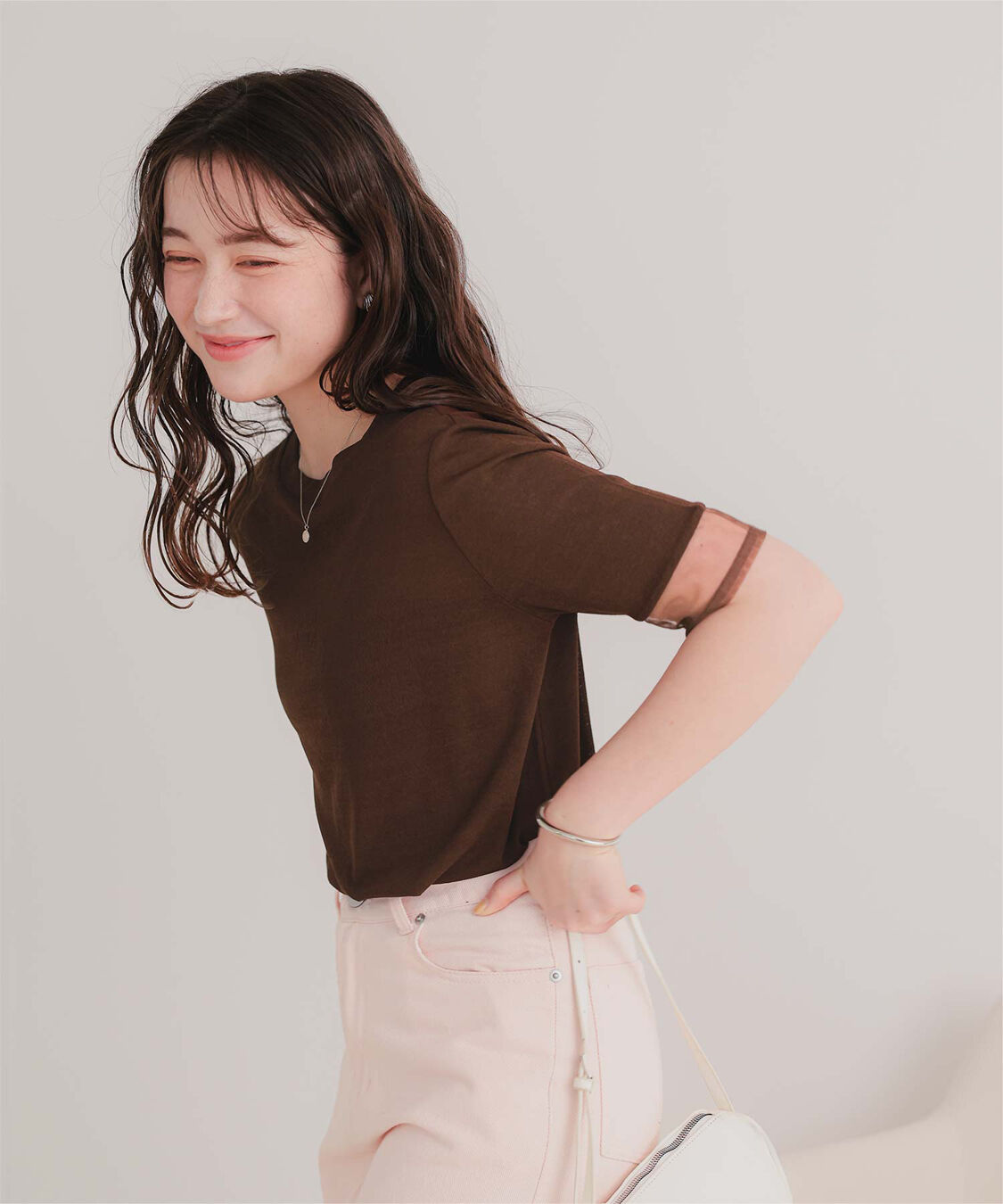 titivate「シアー切替ハーフスリーブカットソートップス」|Tシャツ・カットソー|