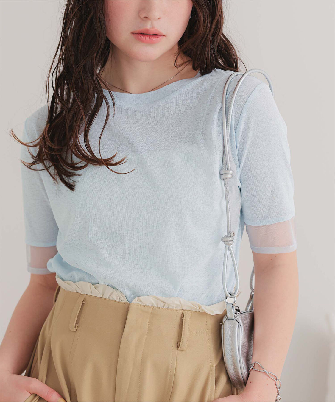 titivate「シアー切替ハーフスリーブカットソートップス」|Tシャツ・カットソー|