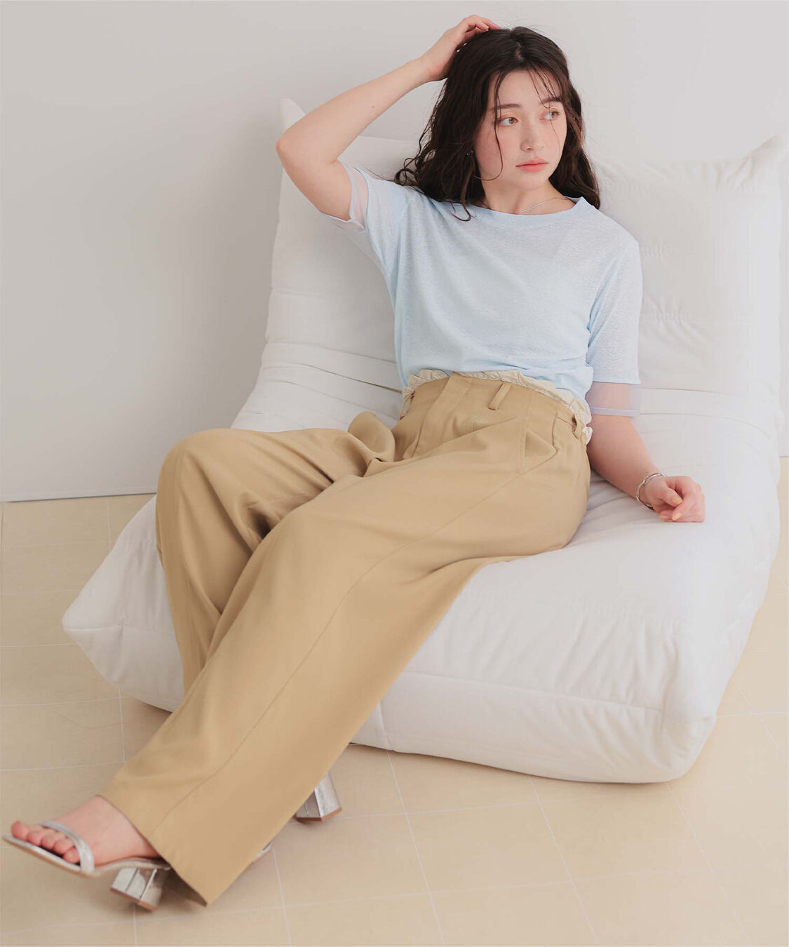 titivate「シアー切替ハーフスリーブカットソートップス」|Tシャツ・カットソー|