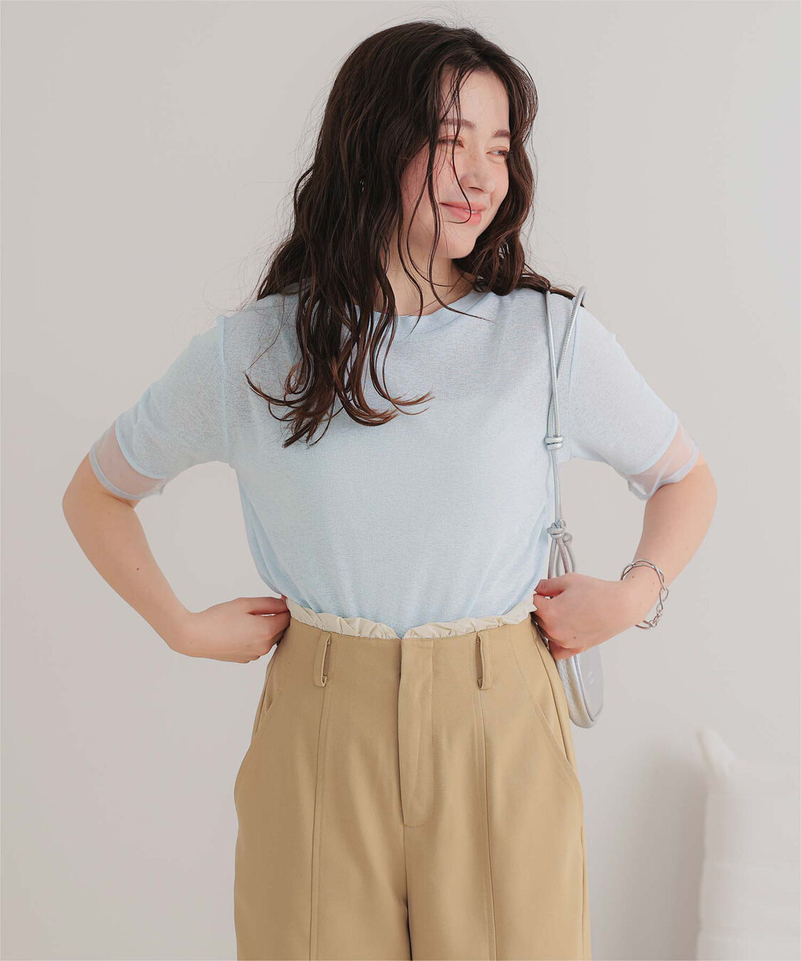 titivate「シアー切替ハーフスリーブカットソートップス」|Tシャツ・カットソー|