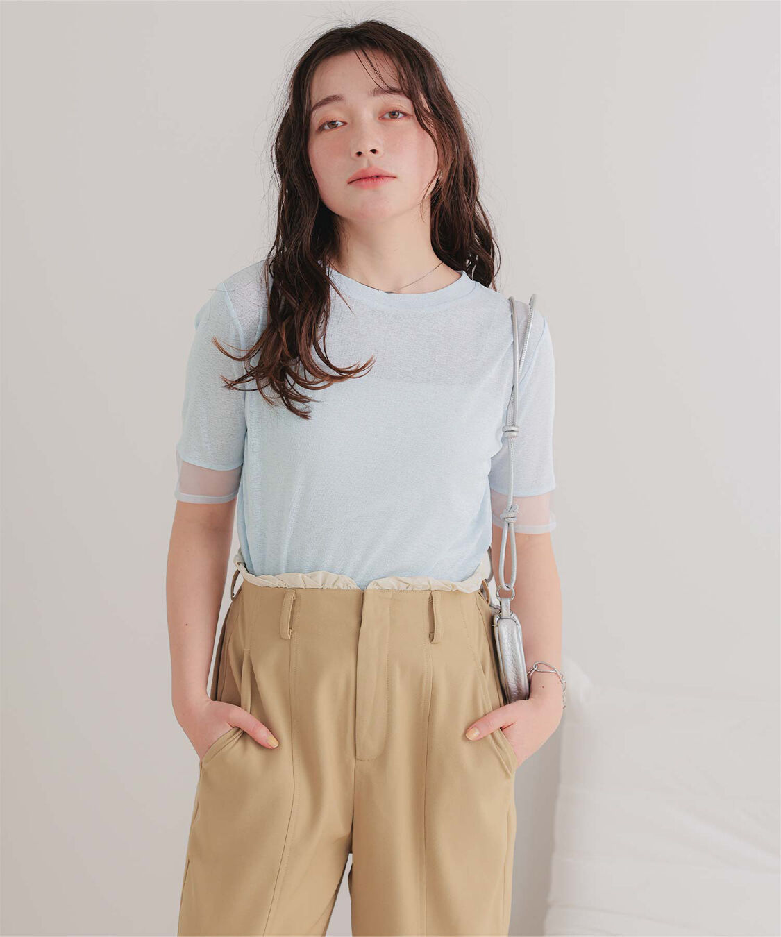 titivate「シアー切替ハーフスリーブカットソートップス」|Tシャツ・カットソー|