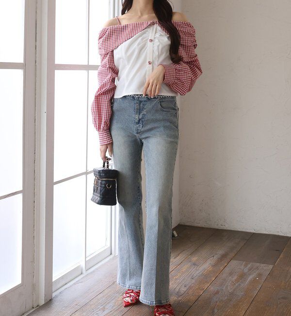  「【SMサイズ展開あり】ウエストレースフレアデニム」|その他|