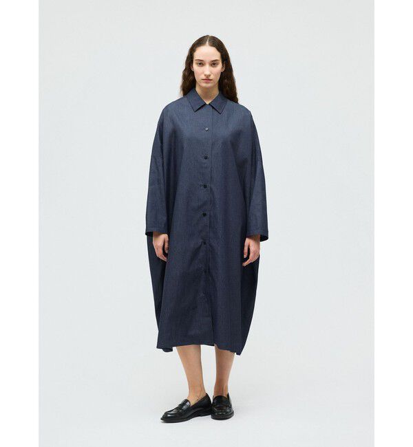 mizuiro ind「mizuiro ind デニムワイドシャツコート」|ワンピース|インディゴ