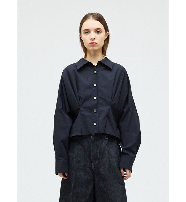 mizuiro ind「mizuiro ind コクーンショートシャツ」|シャツ・ブラウス|ネイビー