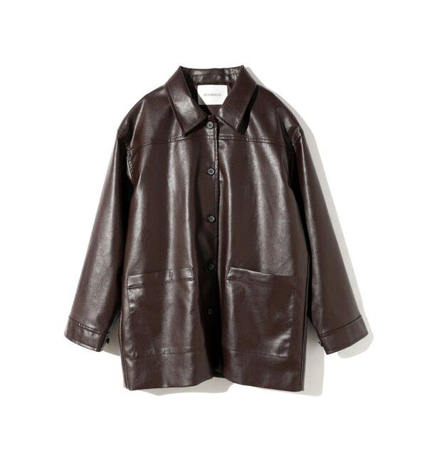 MIDIUMISOLID「MIDIUMISOLID for Ladies シンセティックレザーオーバーサイズブルゾン」|テーラードジャケット|ブラウン