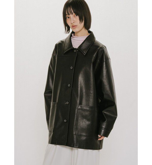 MIDIUMISOLID「MIDIUMISOLID for Ladies シンセティックレザーオーバーサイズブルゾン」|テーラードジャケット|