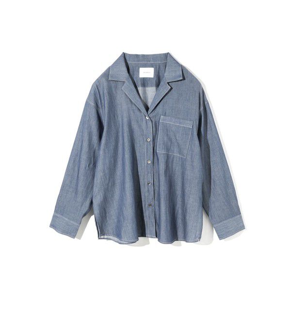 MIDIUMISOLID「MIDIUMISOLID for Ladies シアーデニムオープンカラーシャツ(BLEACH)」|シャツ・ブラウス|ブルー