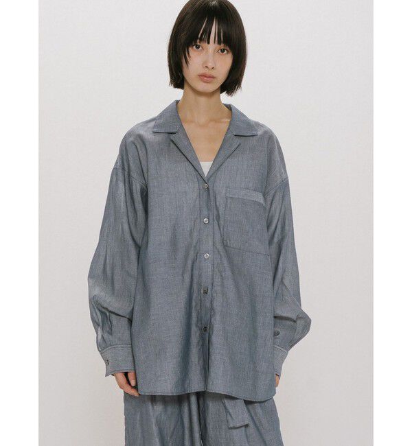 MIDIUMISOLID「MIDIUMISOLID for Ladies シアーデニムオープンカラーシャツ」|シャツ・ブラウス|ネイビー