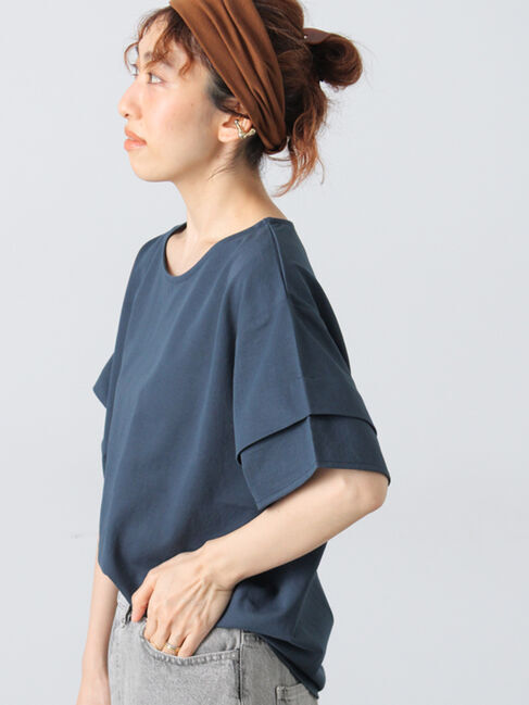 Lugnoncure「プレーティング袖タックTシャツ」|Tシャツ・カットソー|ネイビー