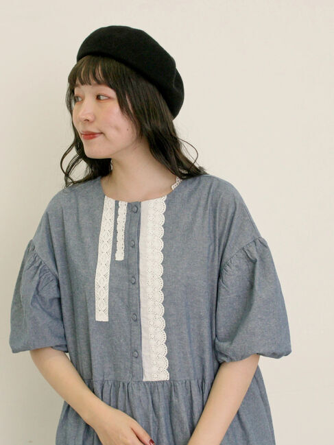 Samansa Mos2「【WEB限定】胸元レースワンピース」|ワンピース|ブルー