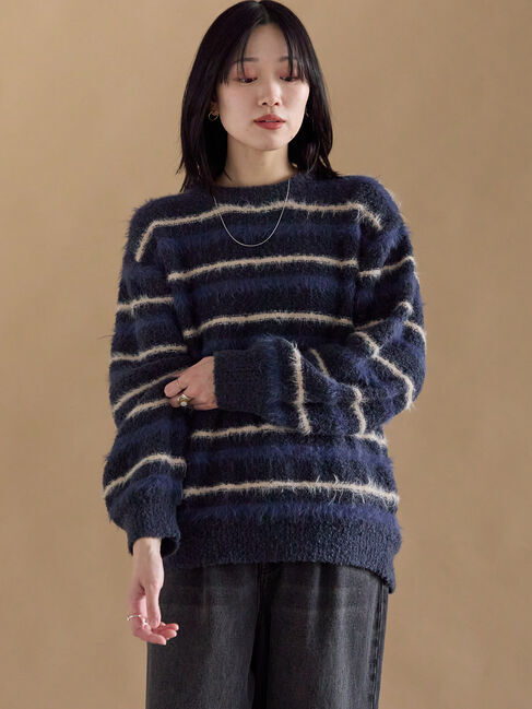sm2rhythm「ボーダーブークレニットプルオーバー」|ニット・セーター|