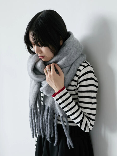 Samansa Mos2 blue「ボリュームフリンジマフラー」|その他|