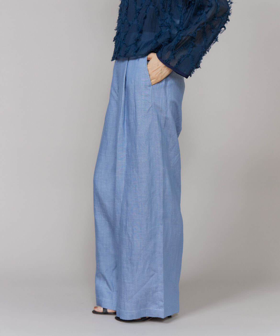 Le Souk「タックワイドデニムパンツ」|その他|サックス3