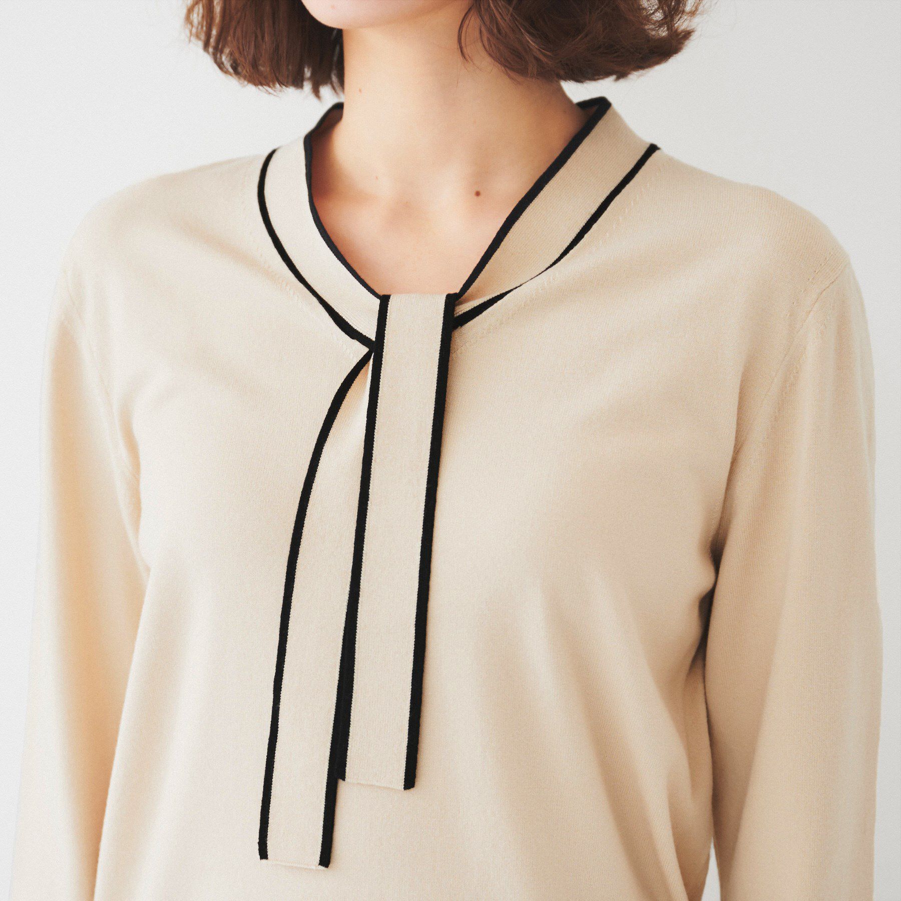 UNTITLED「【アンサンブル可能】ボウタイ 配色プルオーバーニット」|ニット・セーター|