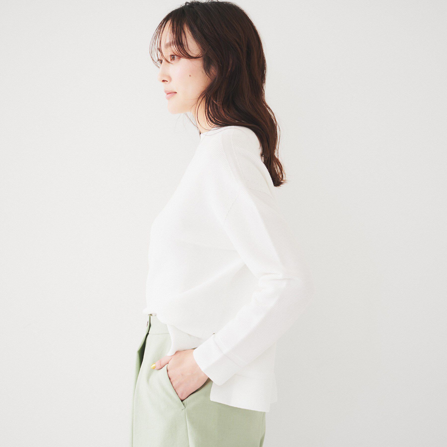 UNTITLED「【体型カバー/春素材】コットン混 ガーターニット」|ニット・セーター|