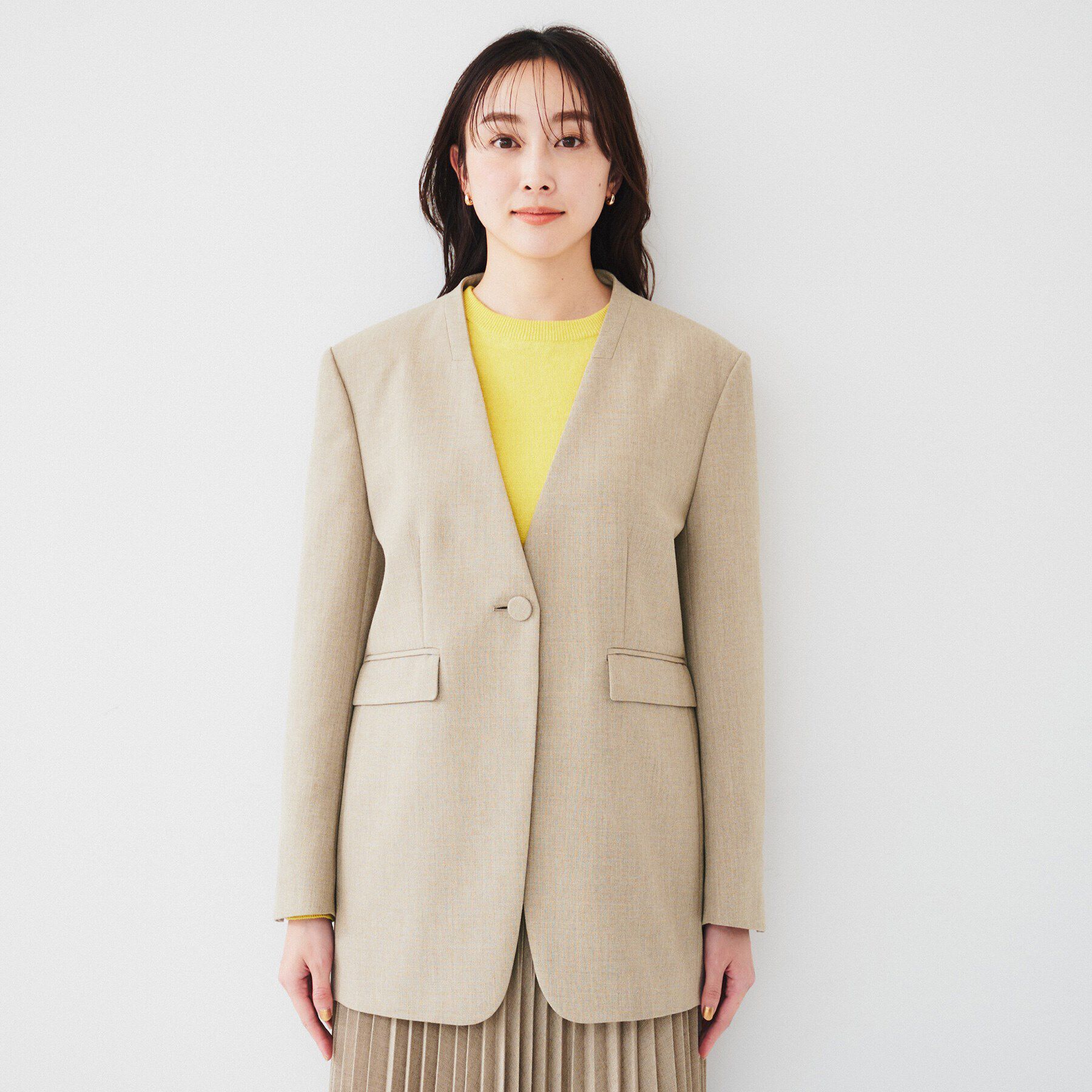 UNTITLED「【セットアップ可能】リネンライクキャンバス カラーレスジャケット」|ノーカラージャケット|