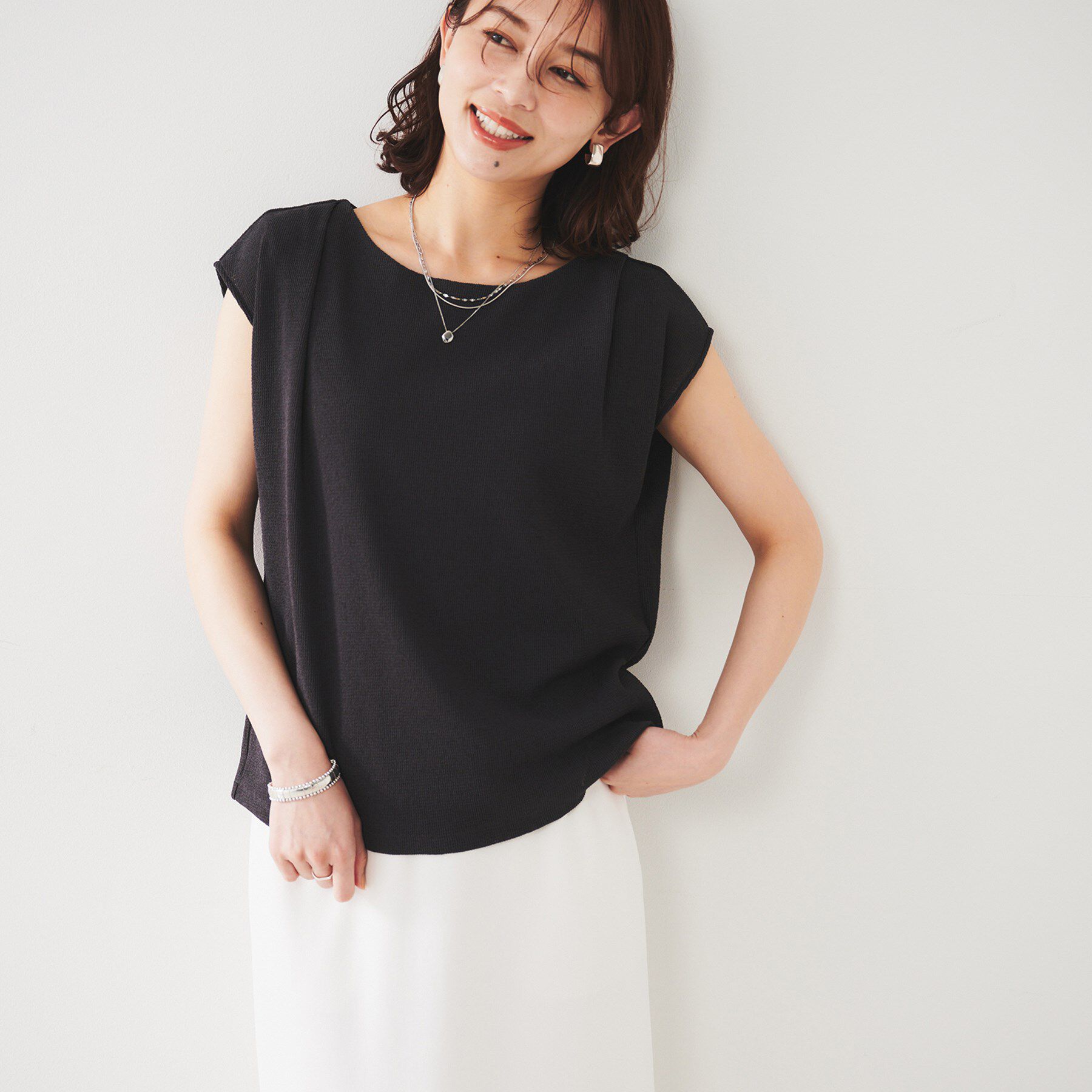 UNTITLED「【ジャージ素材】インナードッキングシアーカットソー」|Tシャツ・カットソー|チャコールグレー(0