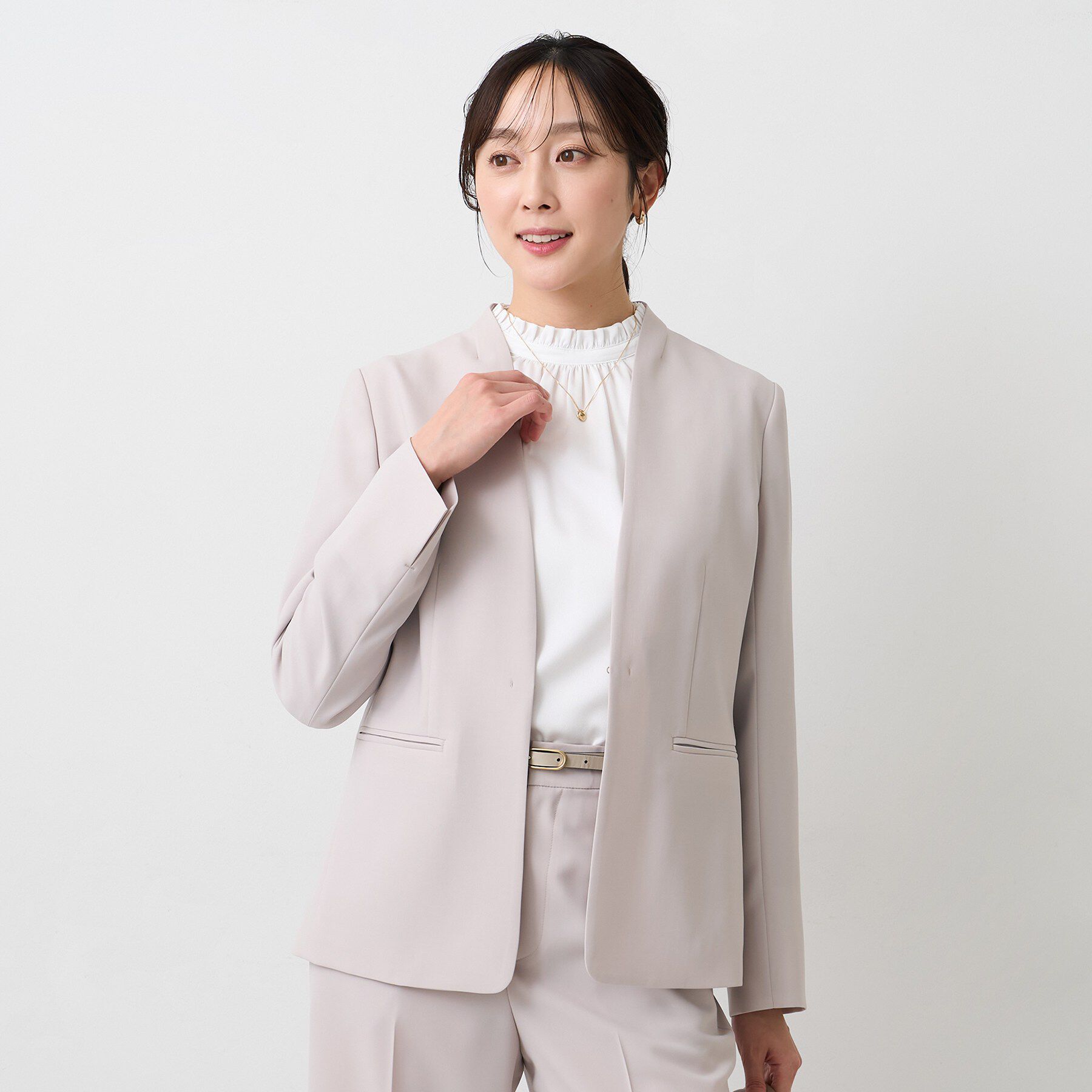 UNTITLED「エアリーノーカラージャケット」|ノーカラージャケット|グレージュ(050)