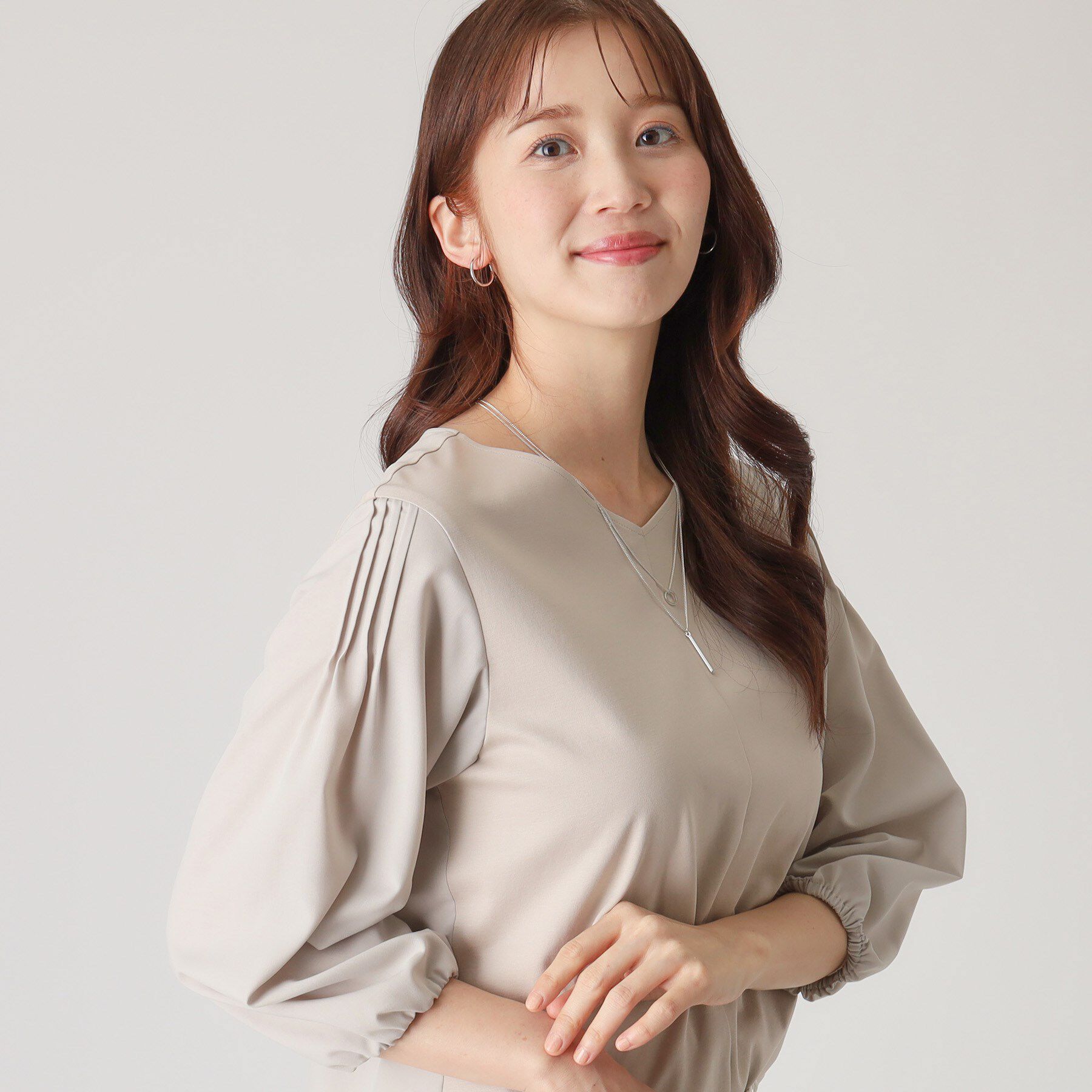 COUP DE CHANCE「【洗える／日本製／袖の異素材使い】ジャージプルオーバー」|Tシャツ・カットソー|グレージュ(050)