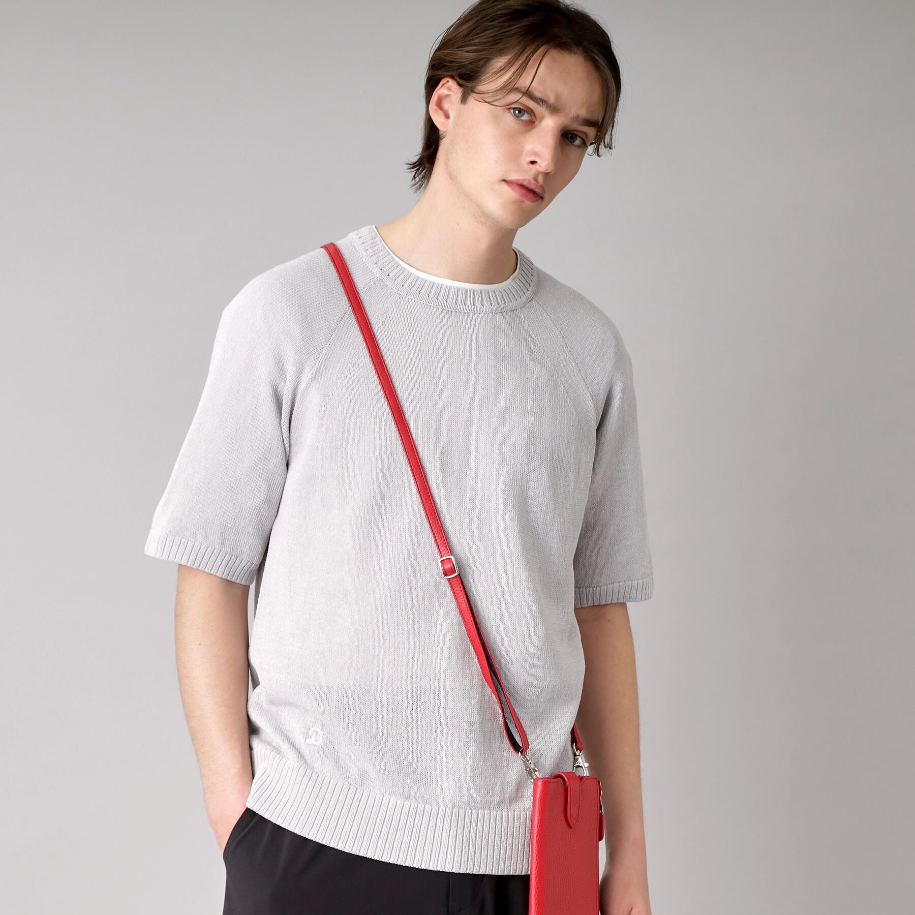 DRESSTERIOR「ペーパーコットン ハーフスリーブニット」|ニット・セーター|グレー(012)