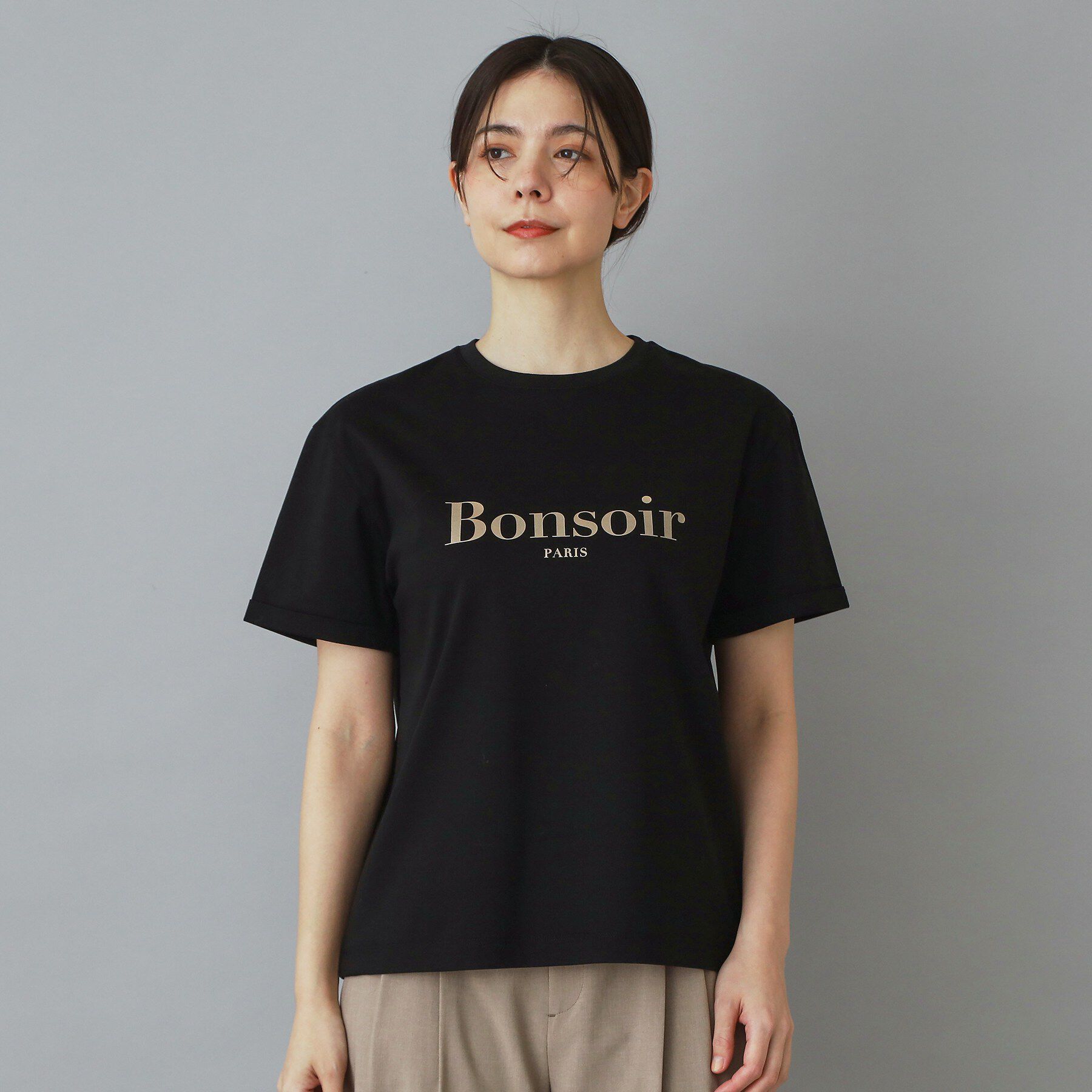 DRESSTERIOR「【接触冷感／抗菌防臭／消臭】アイスクリアコットン Bonsoir ロゴTシャツ」|Tシャツ・カットソー|