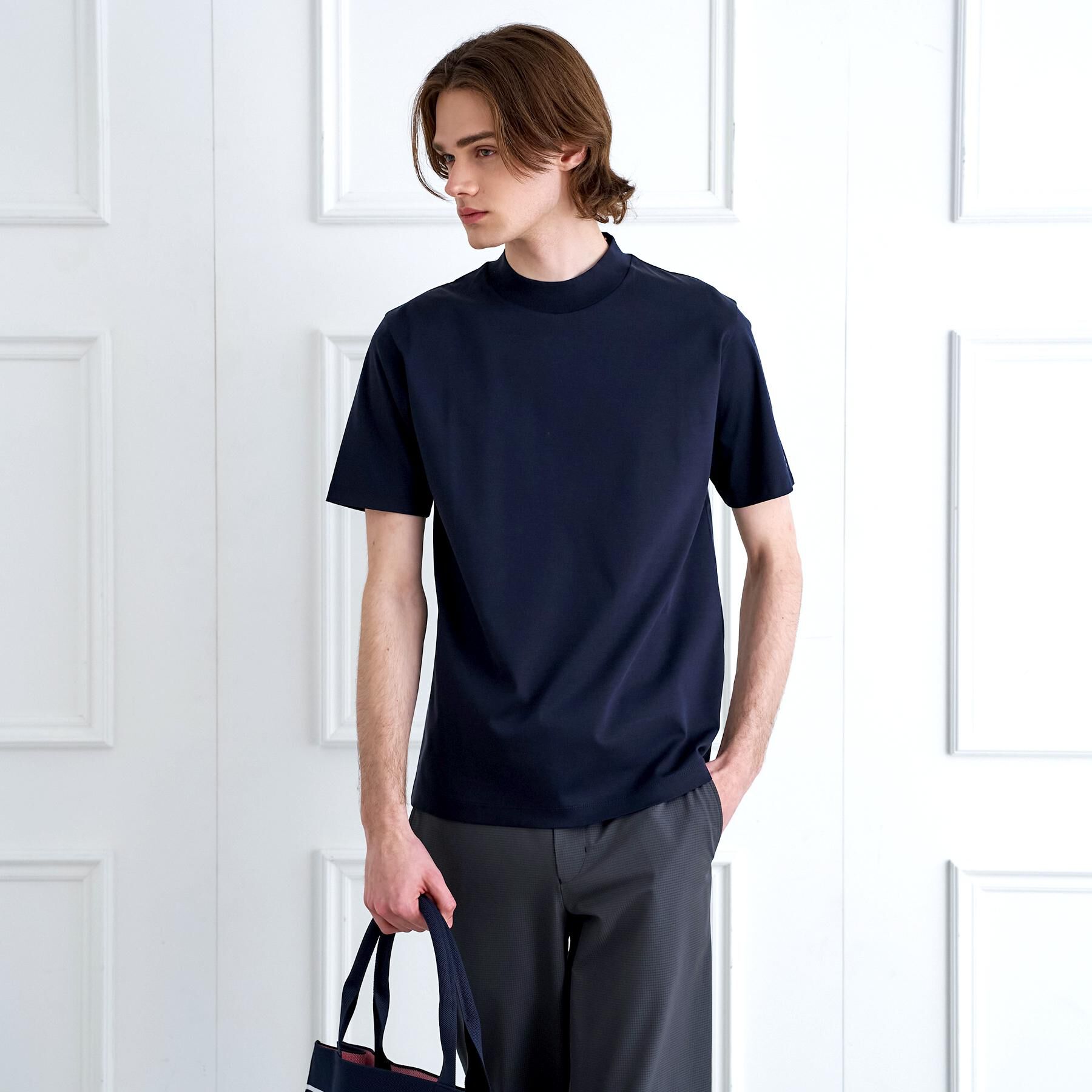 DRESSTERIOR「【接触冷感／抗菌防臭／消臭】ICE CLEAR COTTON モックネックTシャツ」|Tシャツ・カットソー|