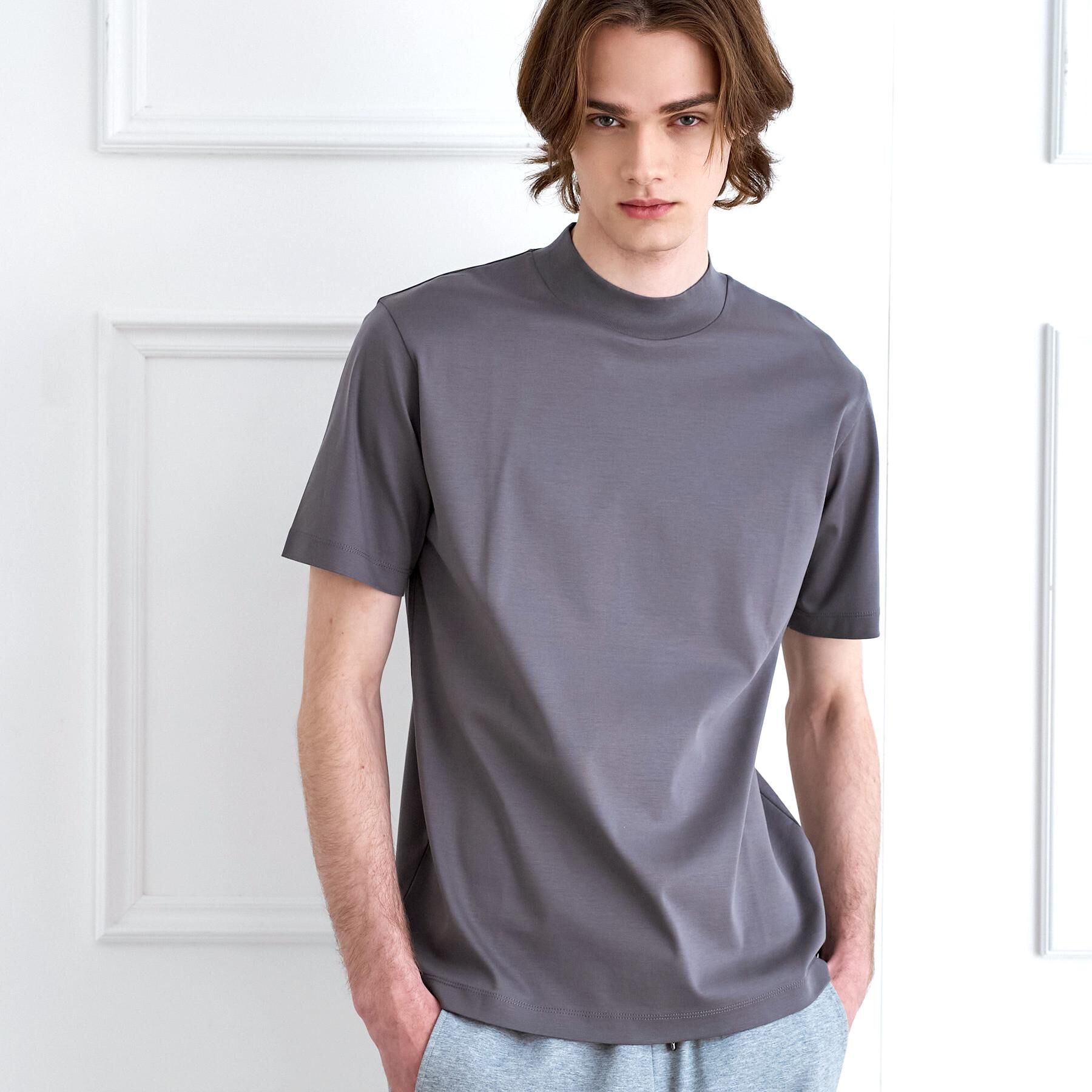 DRESSTERIOR「【接触冷感／抗菌防臭／消臭】ICE CLEAR COTTON モックネックTシャツ」|Tシャツ・カットソー|